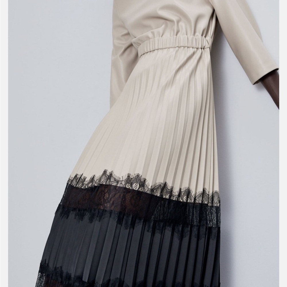 Zara Beige and Black Midi Dress